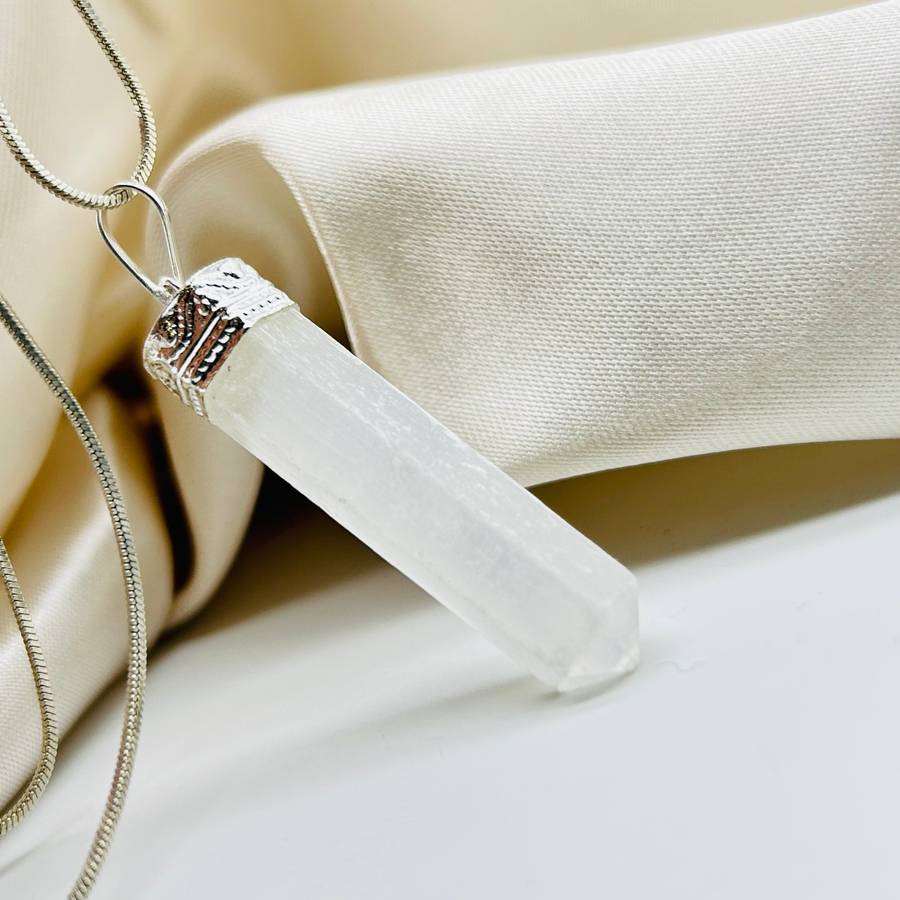 Selenite White Metal Crystal Pendant