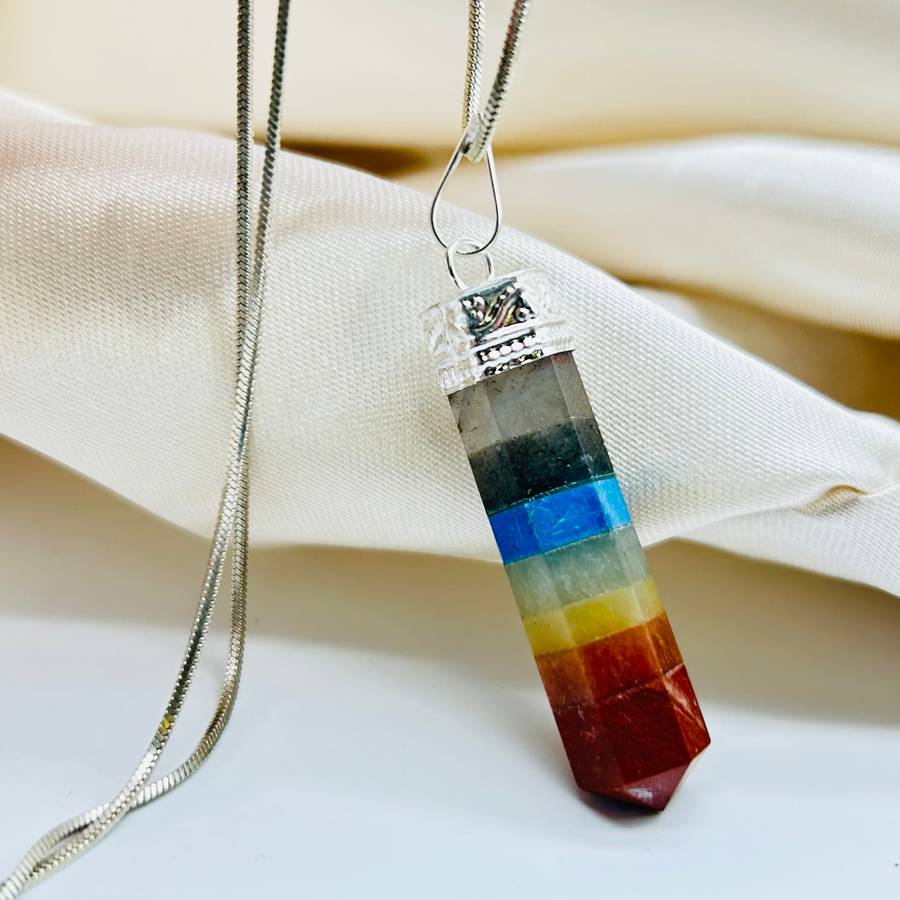 Seven Crystal Layered White Metal Crystal Pendant