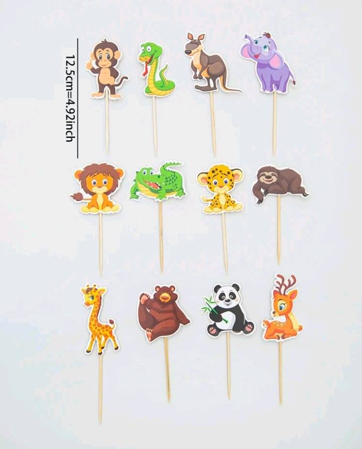 12pc Cardboard Cake Topper Wild Animal