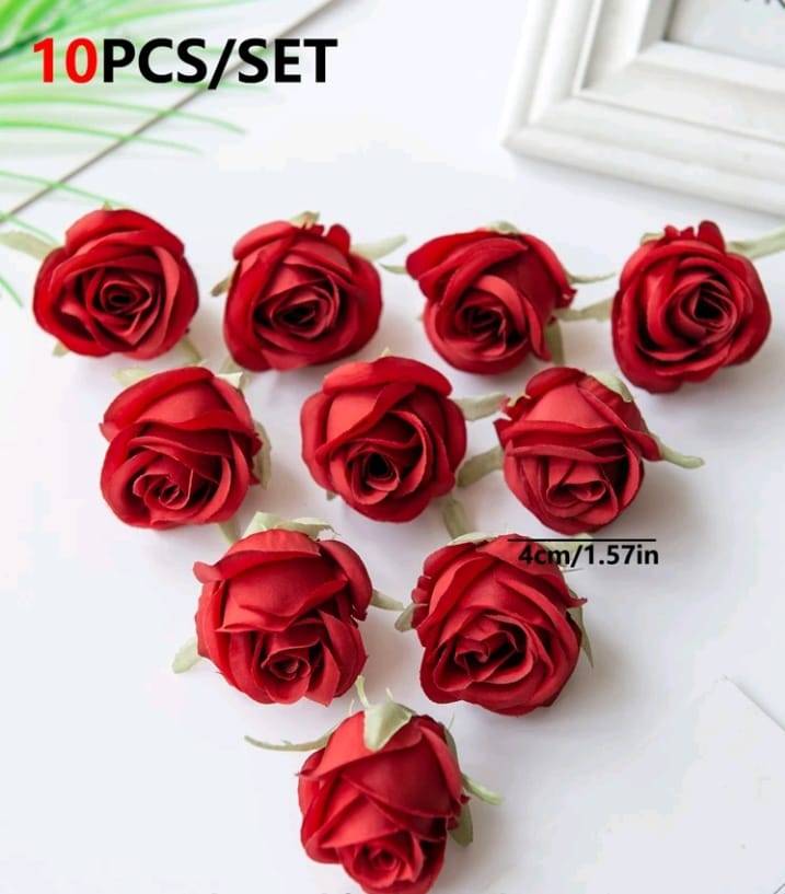 10pc Cake Topper Artificial Flower Rose Red