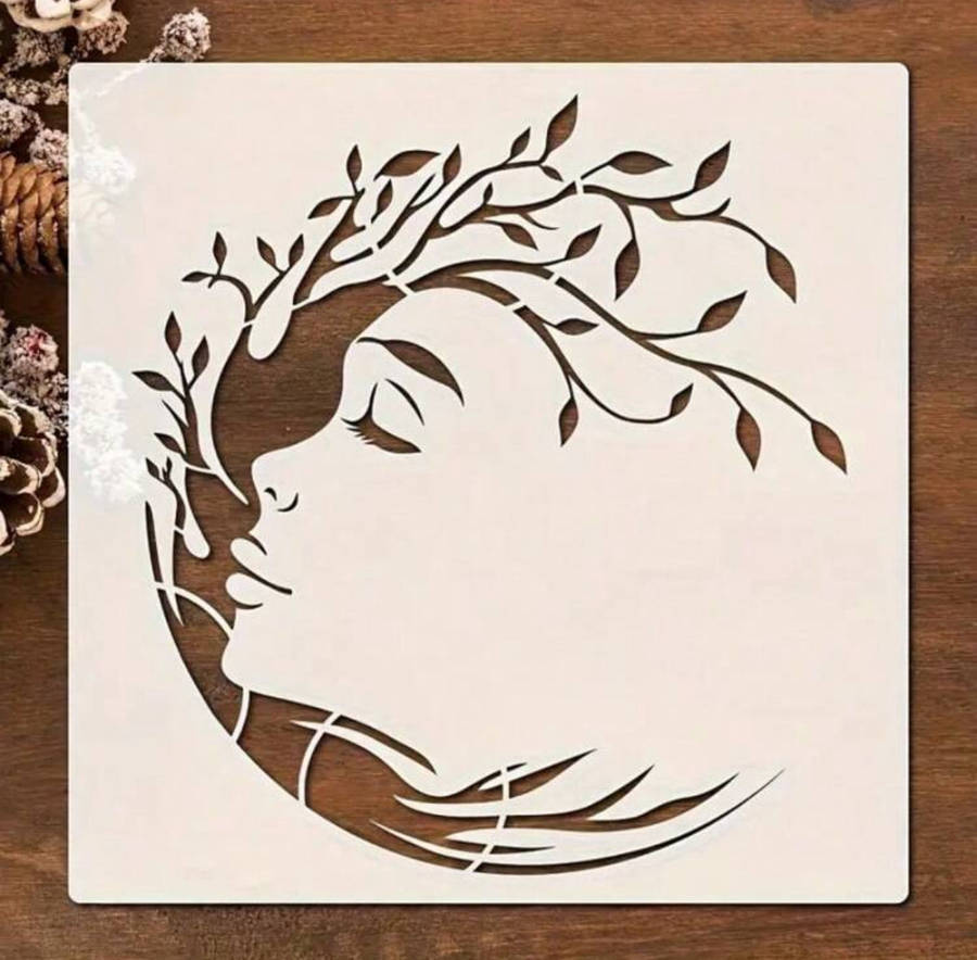 Cake Decorating Stencil Beauty Woman Face Tree