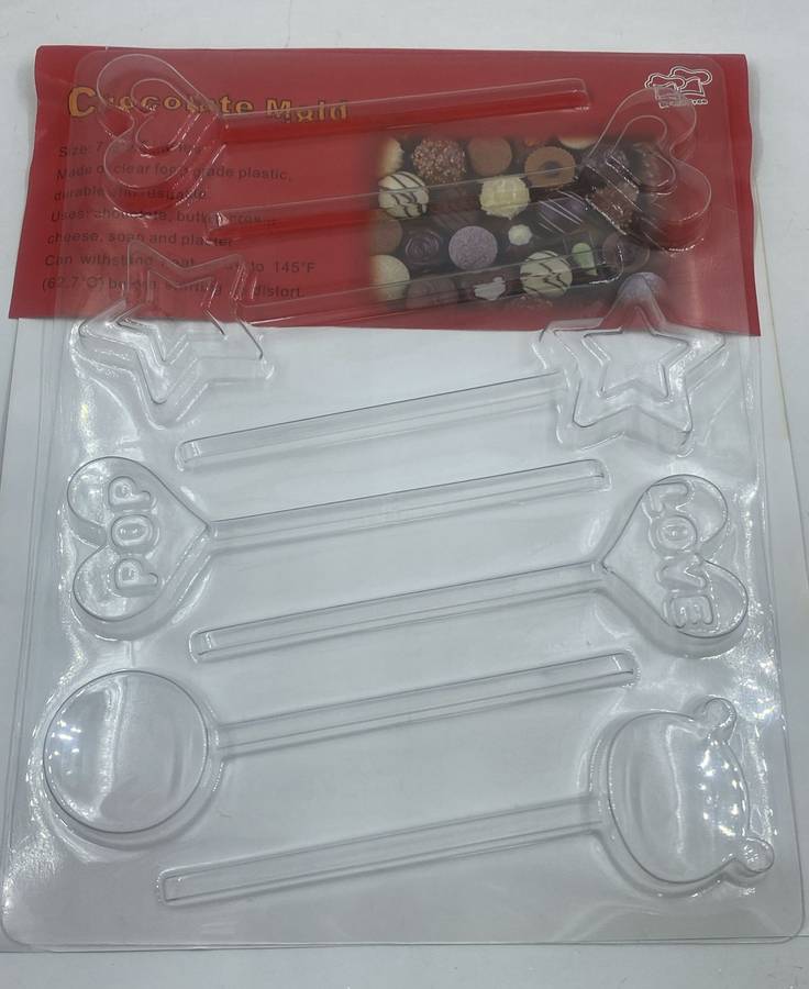 Plastic chocolate mould Love Heart lollipop star heart 4x2cm