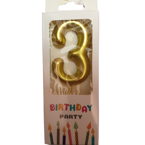Gold 3 Number candle, 6cm