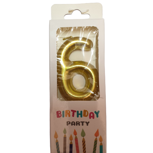 Gold Number 6 Birthday Candle 6cm