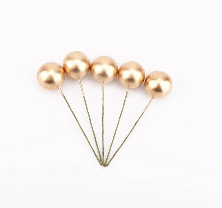Cake Topper Polystyrene Faux Balls - Gold 10pcs 2,5cm