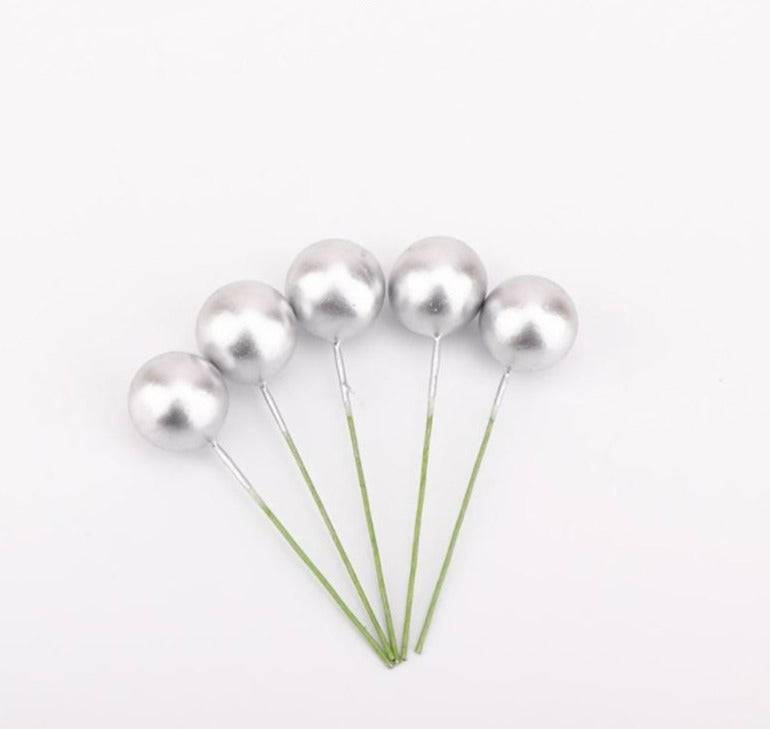 Cake Topper Polystyrene Faux Balls Silver 10pc 2.5cm