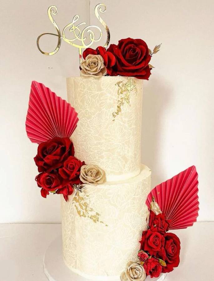 Paper Palm Leaf Red Cake Topper 2 per pack