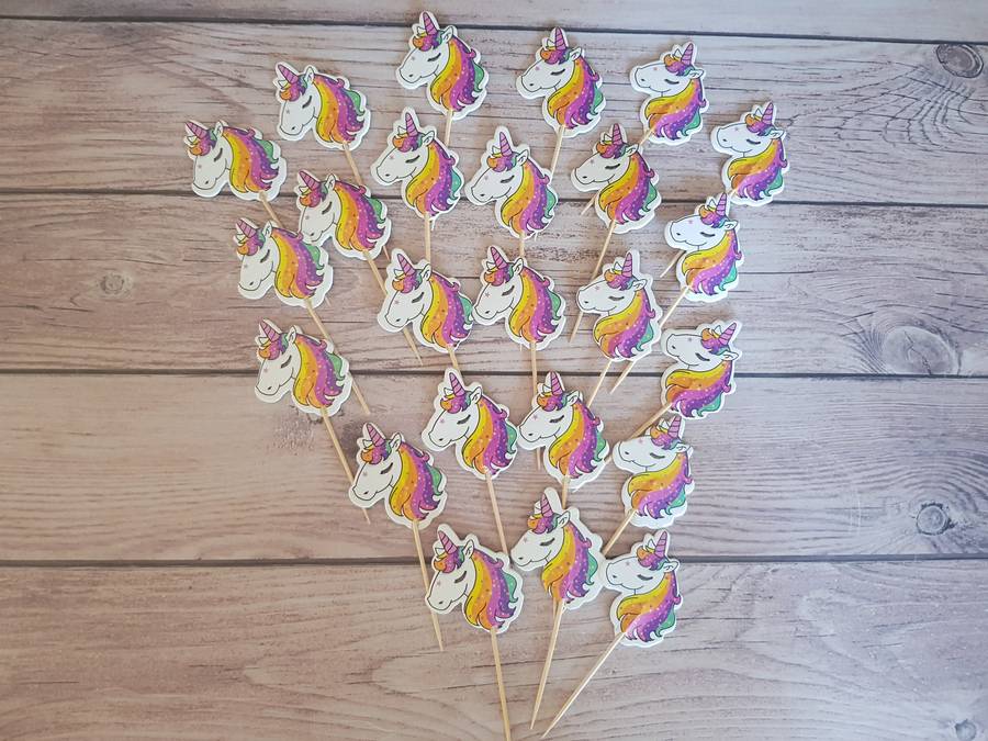 24 Unicorn cupcake Toppers toothpicks