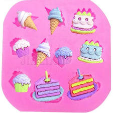 Birthday party cake and ice cream silicone mould, bottom cake 2.5x1.5cm