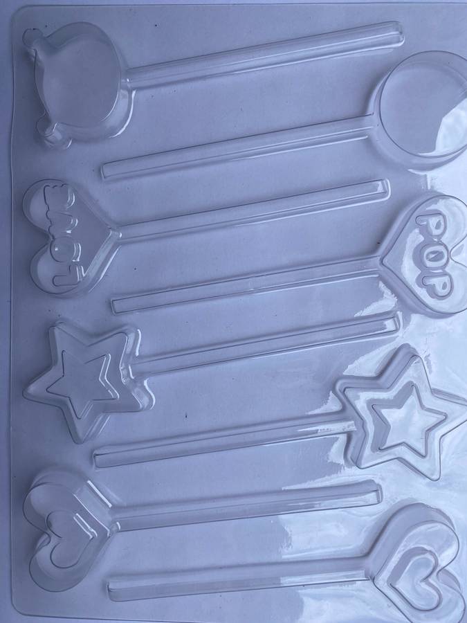 Plastic chocolate mould Love Heart lollipop star heart 4x2cm