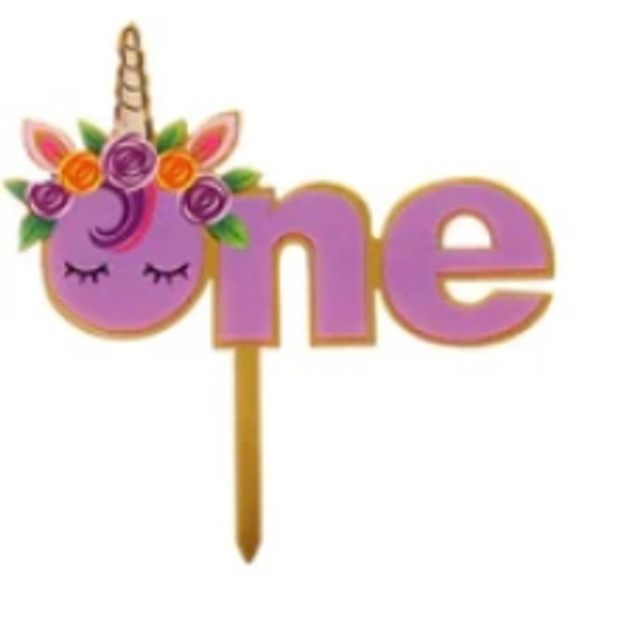 Nr135 Acrylic Cake Topper One Unicorn Mirror Gold