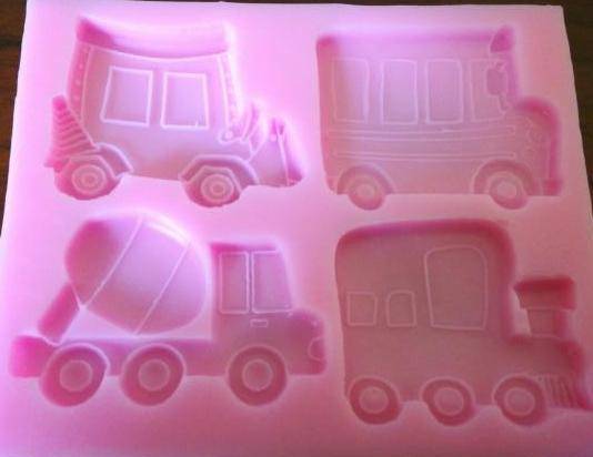 Bus, train, cement mixer fondant construction silicone mould, size of mould 10.5x8.5cm