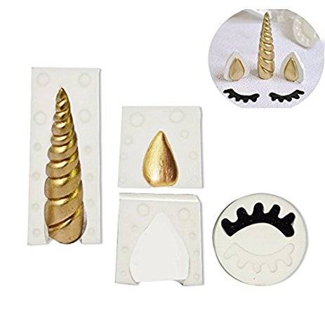 Silicone Fondant Mould 3D Unicorn Horn 9x2cm Ears 4x3.5cm Lashes 4x1cm