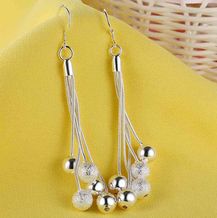 Lucky Silver - Silver Designer Ball on 5 String Dangle Earrings - LOCAL STOCK - LSE324