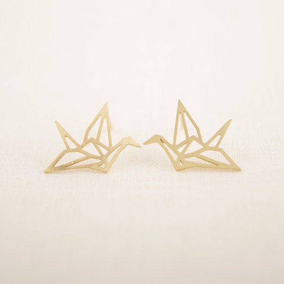 Silver Designer Origami Bird Earrings - Silver