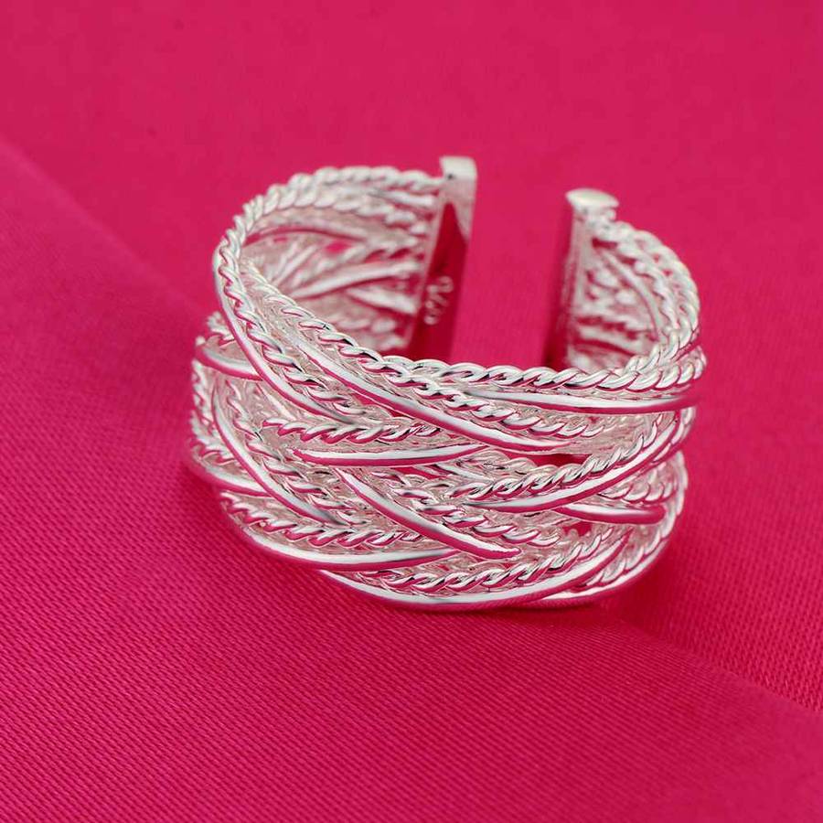 Lucky Silver - Silver Designer Net Wave Open Cuff Ring Adjustable - LOCAL STOCK - LSR236