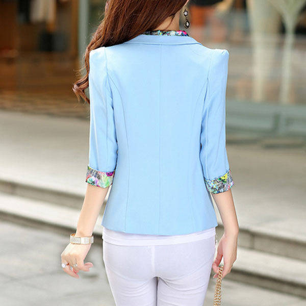Women's Trendy Blue Notched Solid Blazer Coat - XXL / BLACK