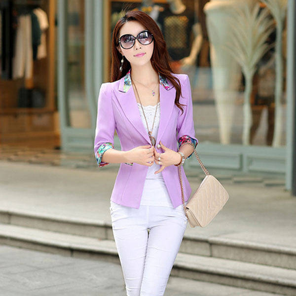 Women's Trendy Blue Notched Solid Blazer Coat - XXL / BLACK