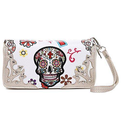 Sugar Skull Western Cross Clutch Wallet Day of the Dead Wristlet Purse Calavera