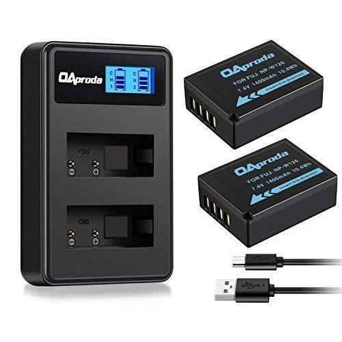 OAproda 2 Pack NP-W126 Battery Smart LCD Display Dual USB Charger Fujifilm NP-W126S, Fuji FinePix HS
