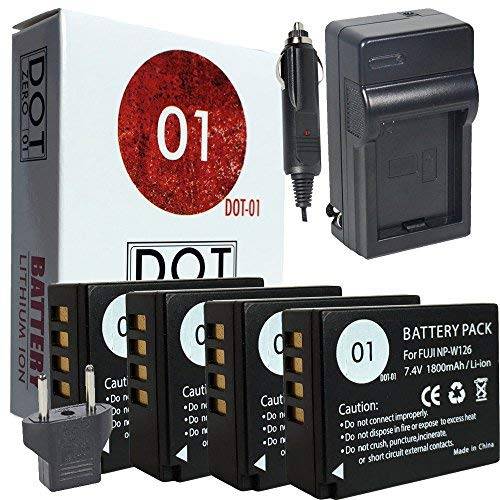 DOT-01 4x Brand 1800 mAh Replacement Fujifilm NP-W126 Batteries and Charger for Fujifilm X-T1 Compac