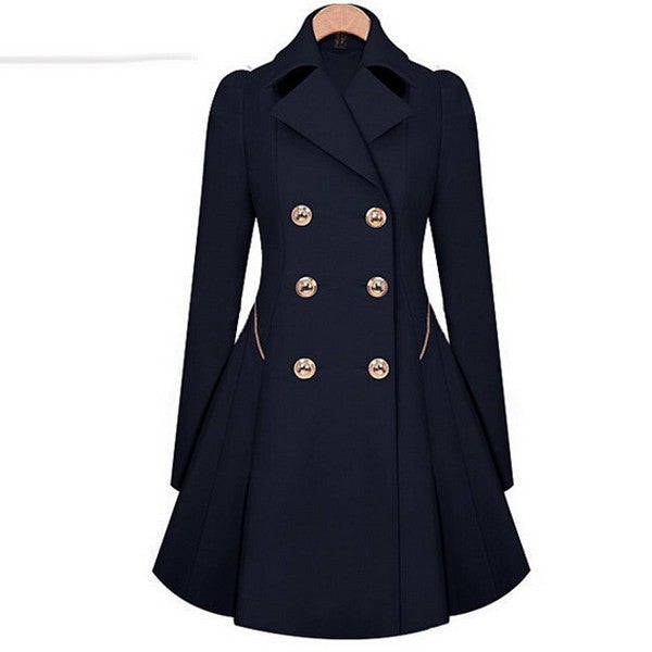 Women's Stylish Navy Notched Solid Coat jacket - M / Navy