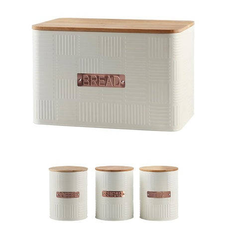 Bread Bin & Canister Set - 4pc Bamboo - Cream