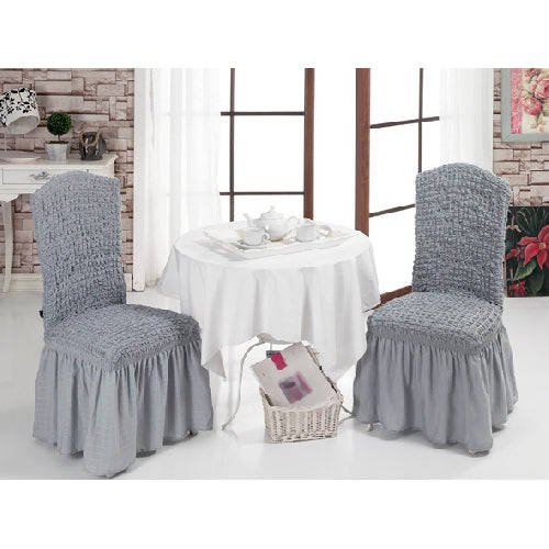 Dining Chair Covers - Stretch - Frilled / Grey