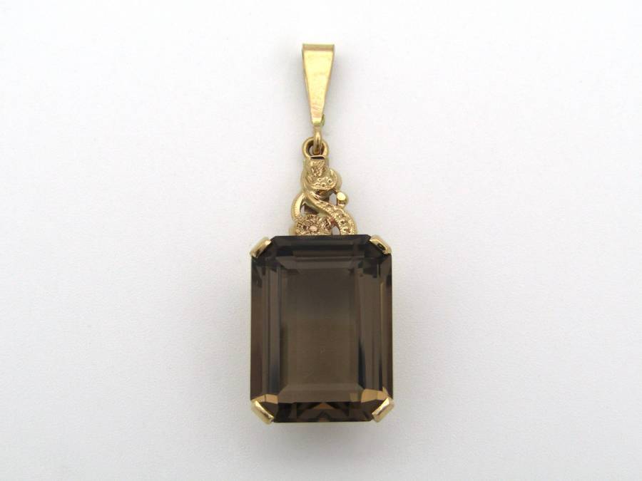 9K gold smoky quartz pendant.
