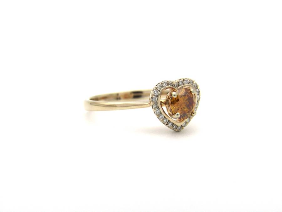 18K gold Orange diamond halo ring.
