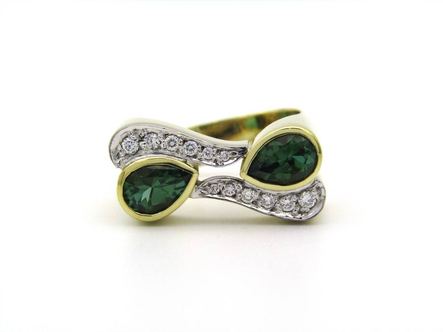 18K gold tourmaline and diamond ring by Uwe Koetter, circa 1990.