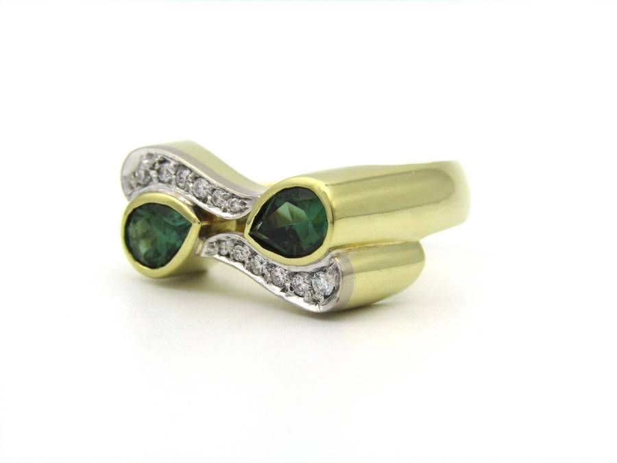 18K gold tourmaline and diamond ring by Uwe Koetter, circa 1990.