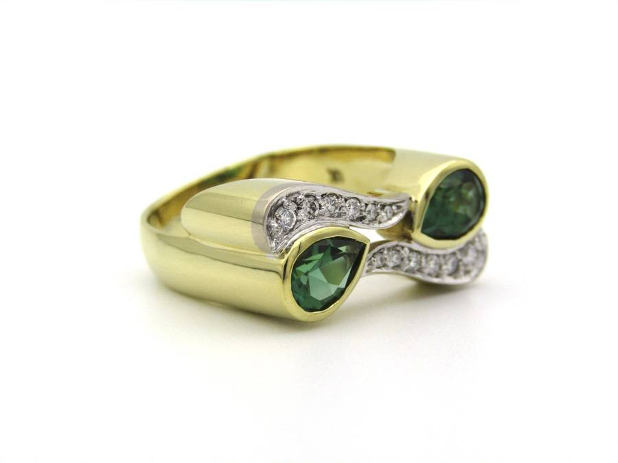 18K gold tourmaline and diamond ring by Uwe Koetter, circa 1990.