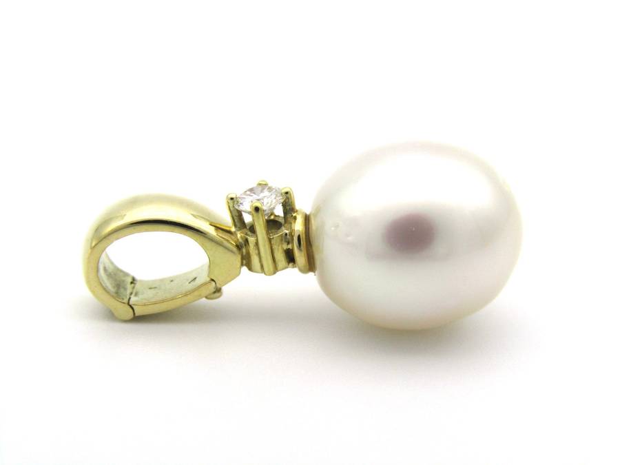 14K gold South Sea pearl and diamond enhancer/pendant.