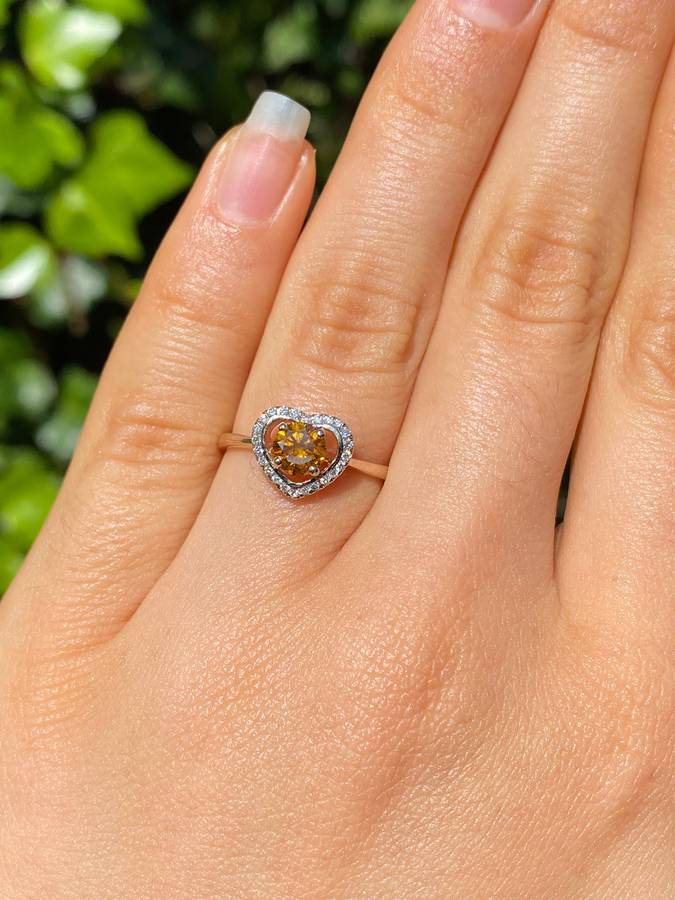 18K gold Orange diamond halo ring.