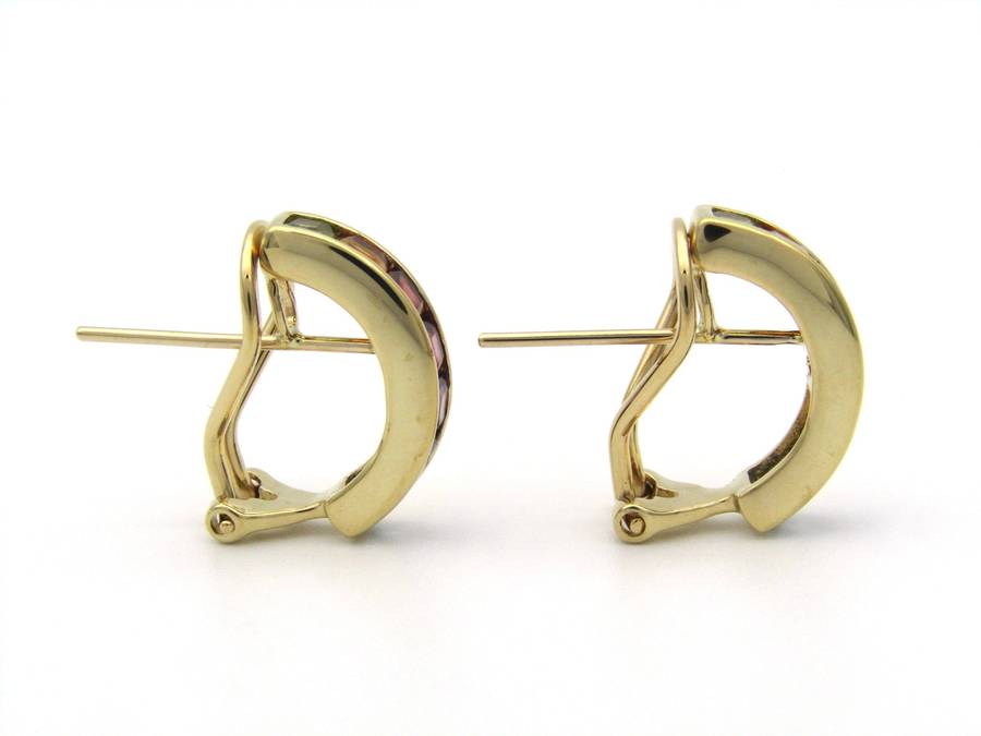 14K gold semi-precious stones huggie earrings.