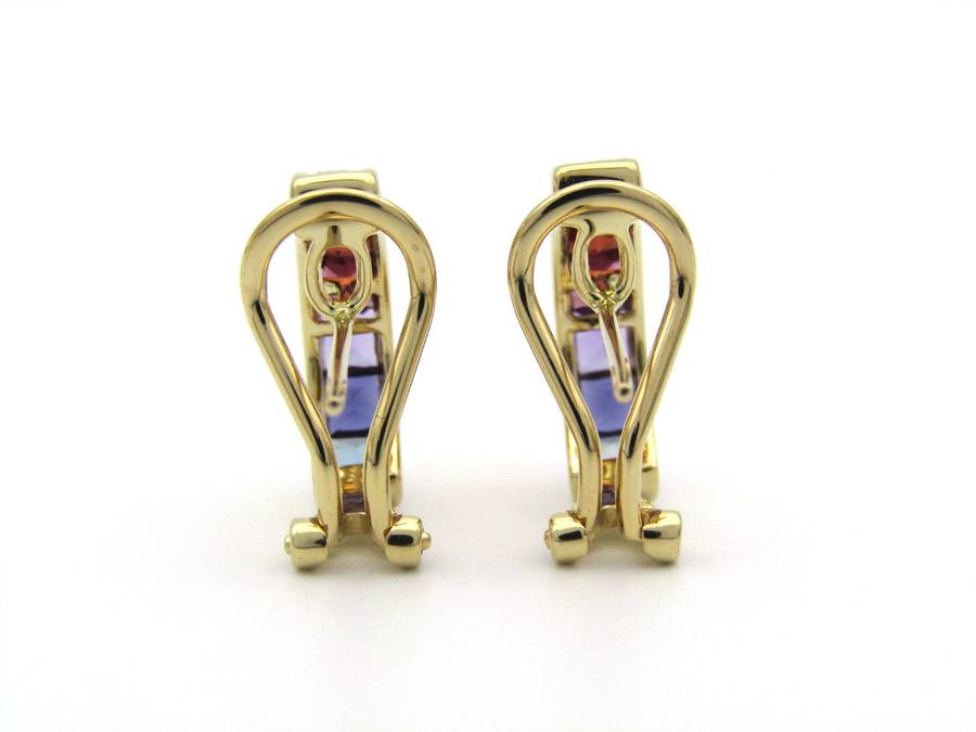 14K gold semi-precious stones huggie earrings.