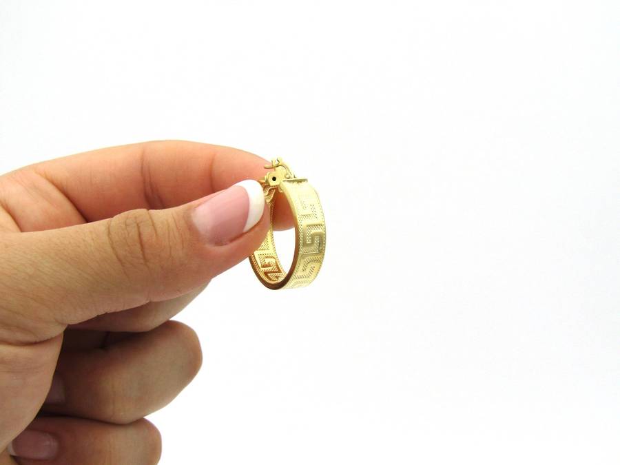 18K gold Versace style Greek Key pattern earrings.