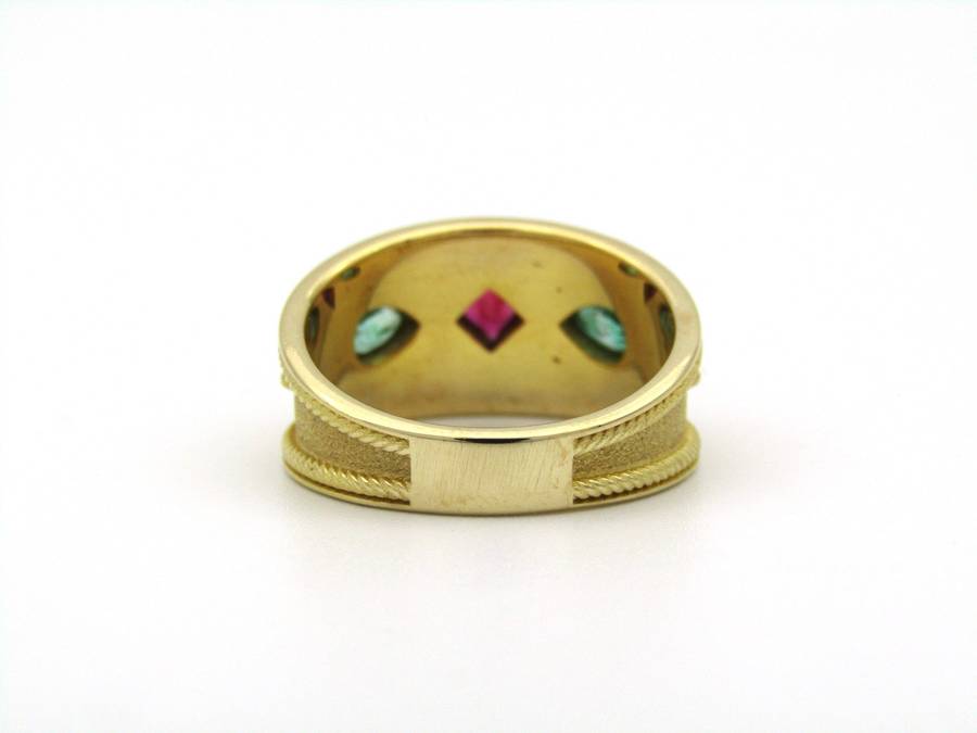 14K gold ruby and emerald ring.