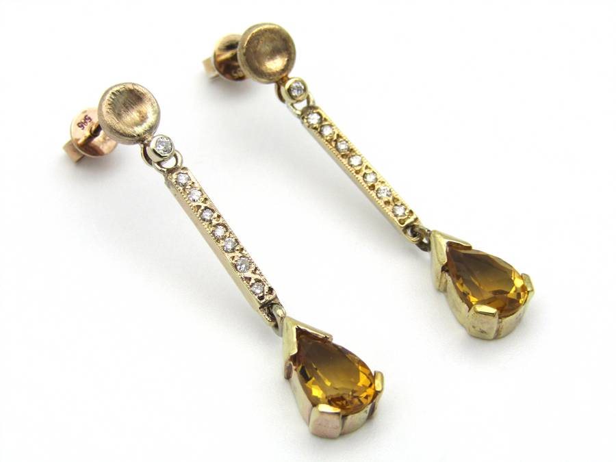 14kt gold citrine and diamond earrings.