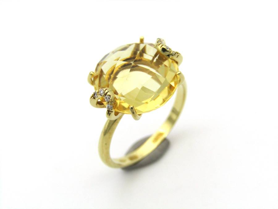 18K gold citrine and diamond ring by Kiara.