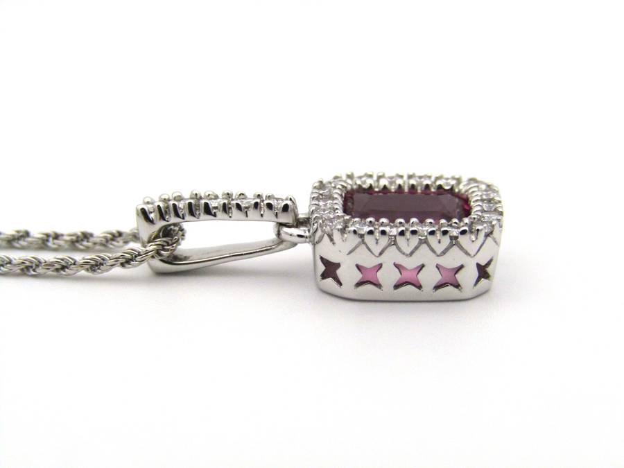 14K white gold Pink Tourmaline and diamonds pendant.