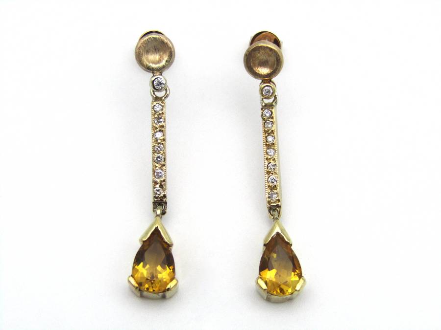 14kt gold citrine and diamond earrings.