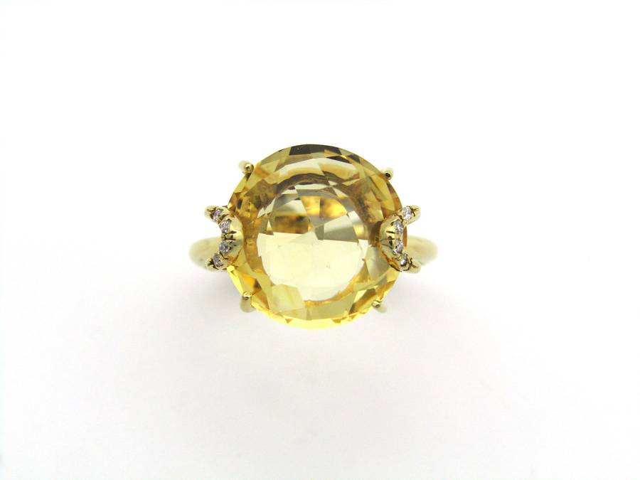 18K gold citrine and diamond ring by Kiara.