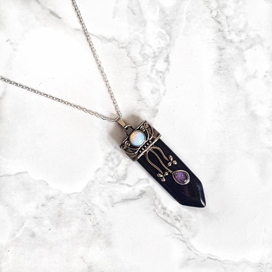 Enchanted Secret Crystal Necklace- Onyx - Sterling Silver Chain