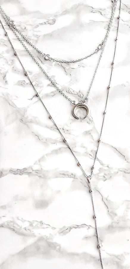 Boho Crescent Moon & Stone Layered Necklace