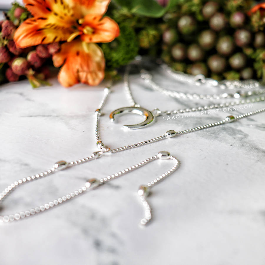Boho Crescent Moon & Stone Layered Necklace