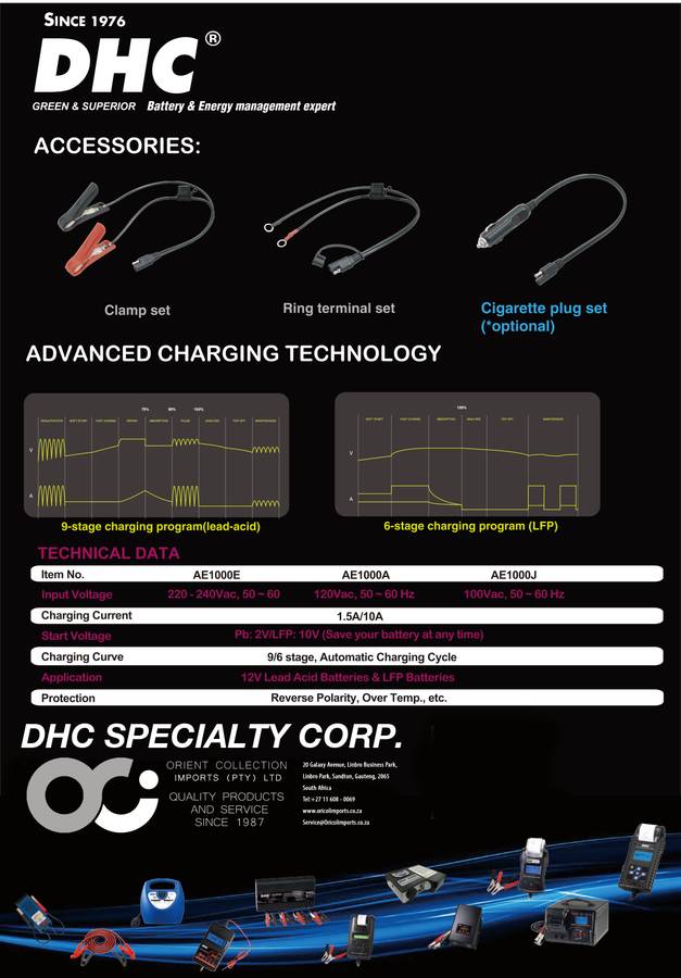 Automotive Digital Charger/Maintainer, 1.5/10 Amp, 12V Smart Car Battery Charger. AE1000