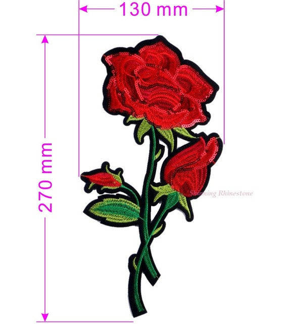 Embroidered Rose Patches Iron On Sequins Flower Patch DIY - Style15