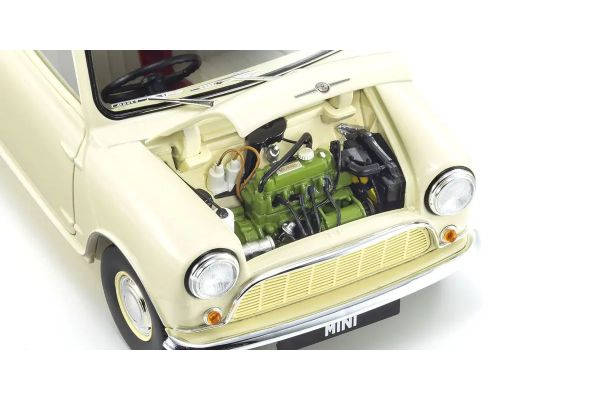 MORRIS MINI MINOR OLD ENGLISH WHITE 1/18, DIECAST COLLECTABLES